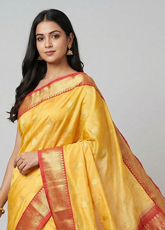 Peach Kanjivaram Silk Saree With Blouse Piece