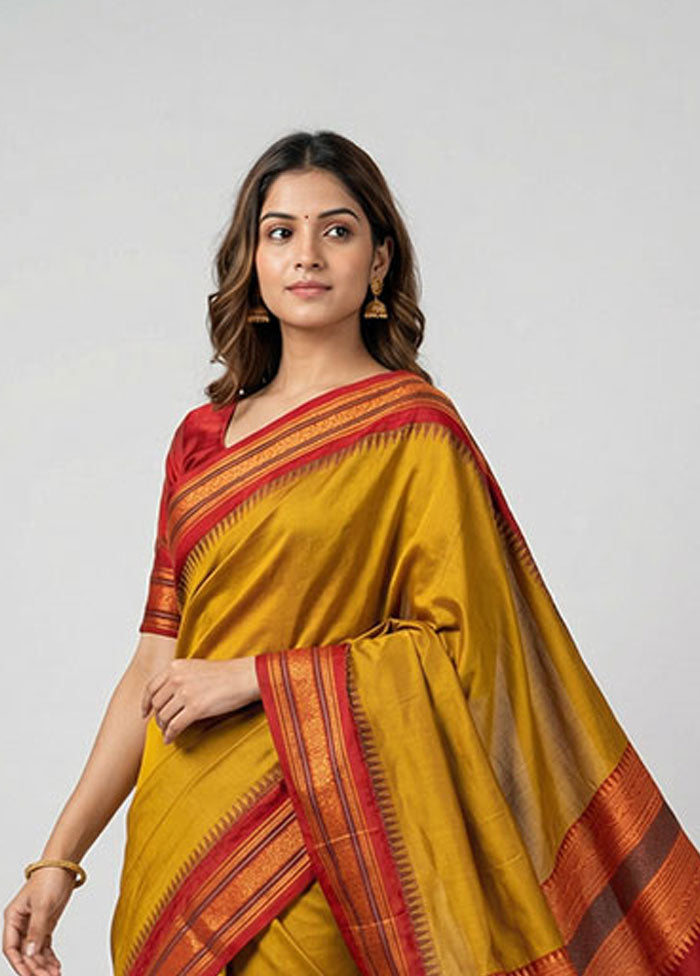Yellow Kanjivaram Silk Saree With Blouse Piece