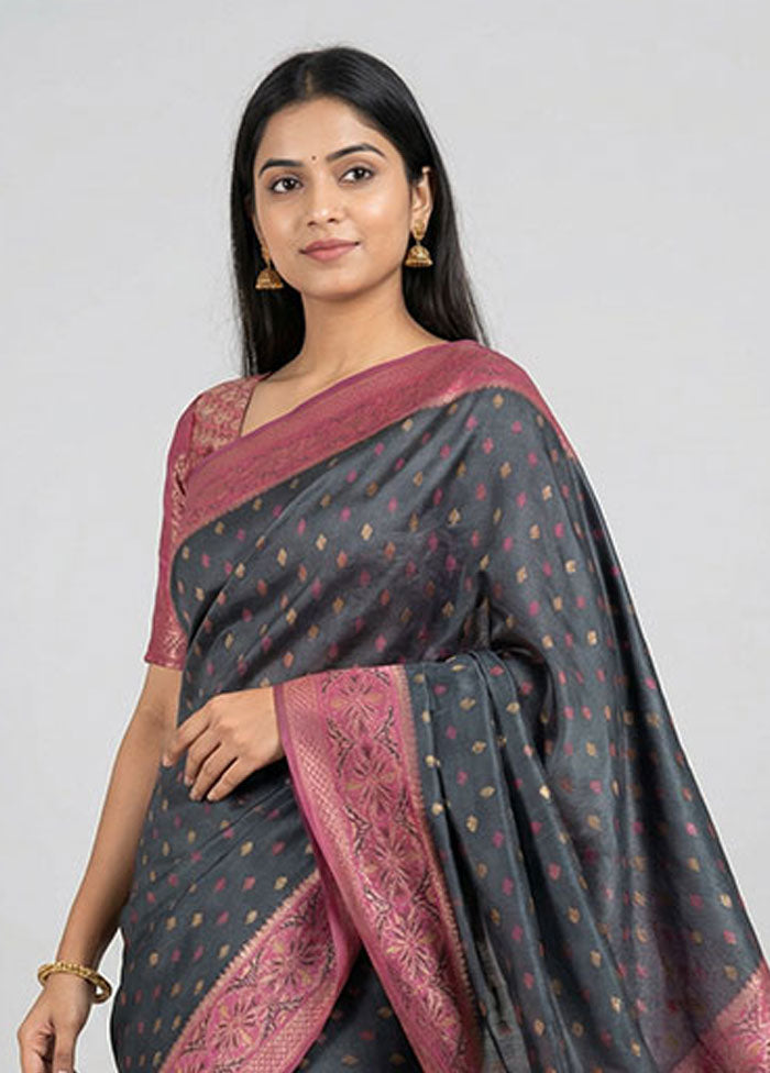 Black Dupion Silk Saree With Blouse Piece