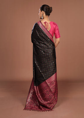 Black Dupion Silk Saree With Blouse Piece