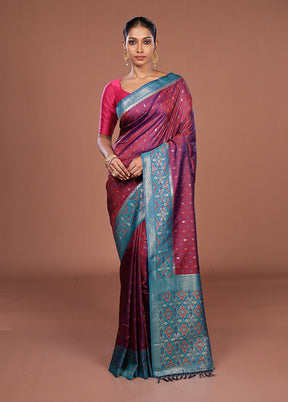 Purple Dupion Silk Saree With Blouse Piece