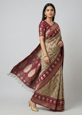 Cream Dupion Silk Saree With Blouse Piece