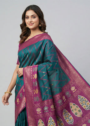 Green Dupion Silk Saree With Blouse Piece