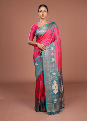 Pink Dupion Silk Saree With Blouse Piece
