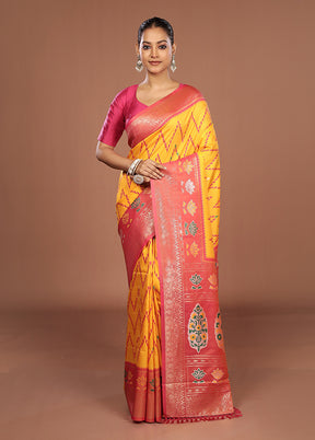 Yellow Dupion Silk Saree With Blouse Piece