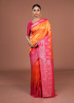 Orange Dupion Silk Saree With Blouse Piece