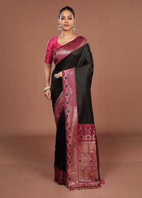 Black Dupion Silk Saree With Blouse Piece