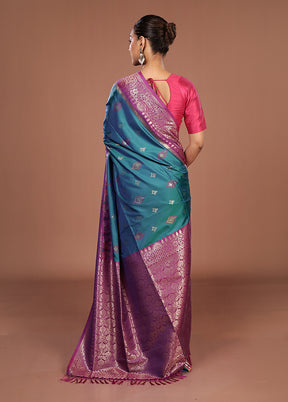 Blue Dupion Silk Saree With Blouse Piece