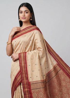 Cream Kanjivaram Silk Saree With Blouse Piece