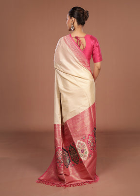 Cream Dupion Silk Saree With Blouse Piece
