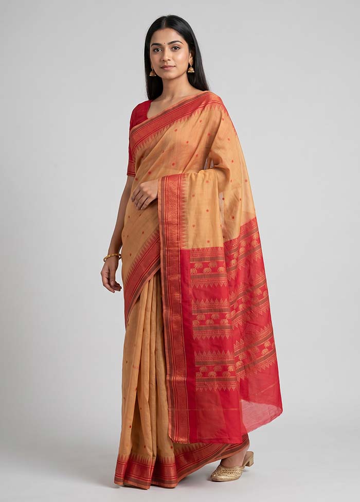 Rust Kanjivaram Silk Saree With Blouse Piece