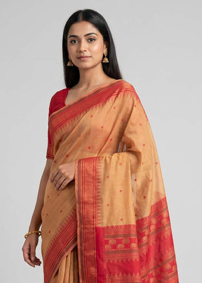 Rust Kanjivaram Silk Saree With Blouse Piece