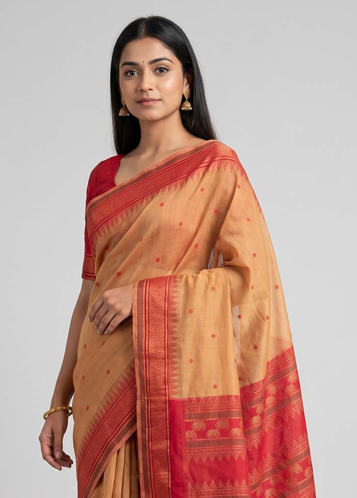 Rust Kanjivaram Silk Saree With Blouse Piece