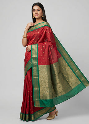 Pink Kanjivaram Silk Saree With Blouse Piece