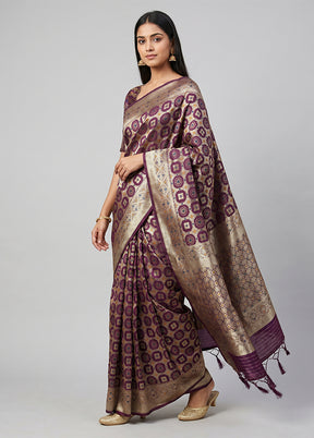 Purple Dupion Silk Saree With Blouse Piece