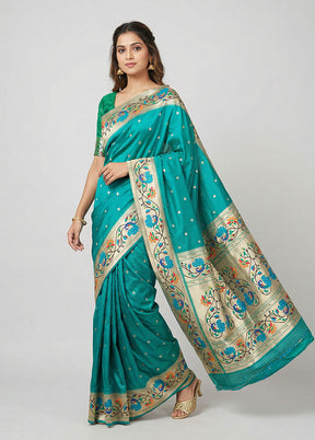 Green Dupion Silk Saree With Blouse Piece