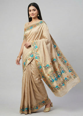 Cream Dupion Silk Saree With Blouse Piece