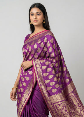 Purple Banarasi Silk Saree With Blouse Piece