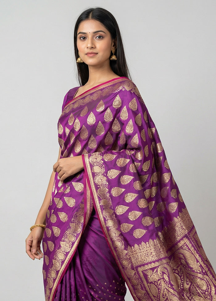 Purple Banarasi Silk Saree With Blouse Piece