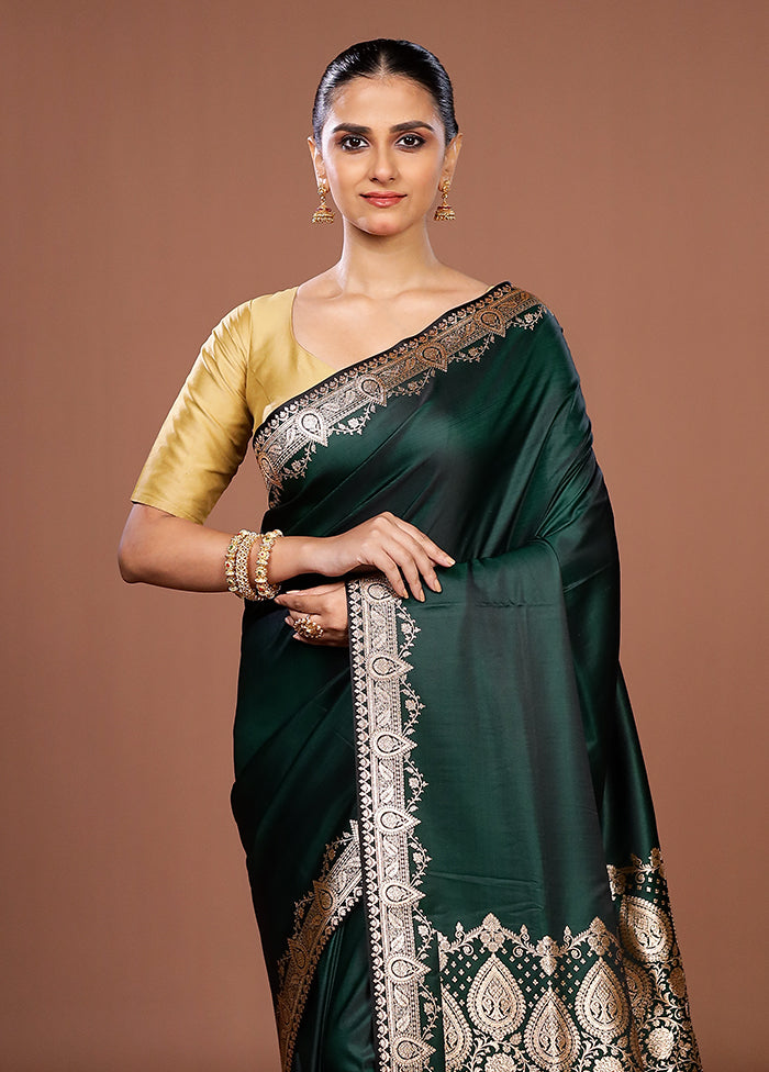 Green Banarasi Silk Saree With Blouse Piece