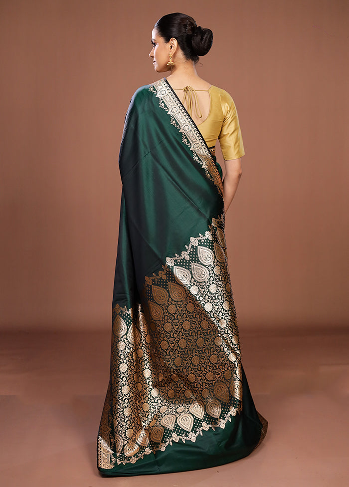 Green Banarasi Silk Saree With Blouse Piece