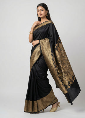 Black Banarasi Silk Saree With Blouse Piece