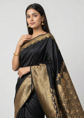 Black Banarasi Silk Saree With Blouse Piece