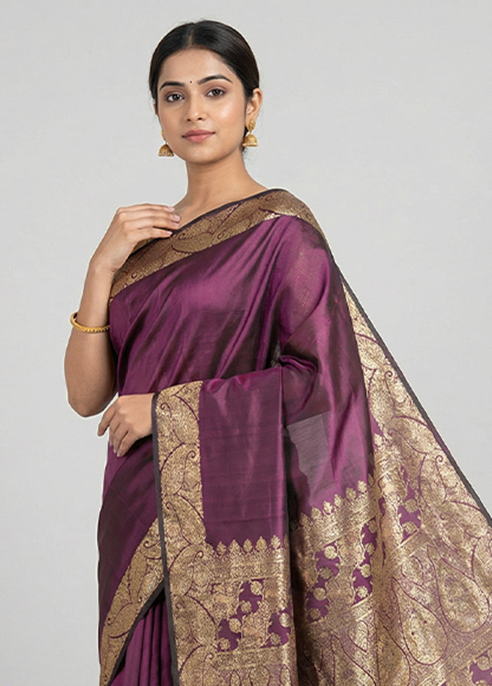 Purple Banarasi Silk Saree With Blouse Piece