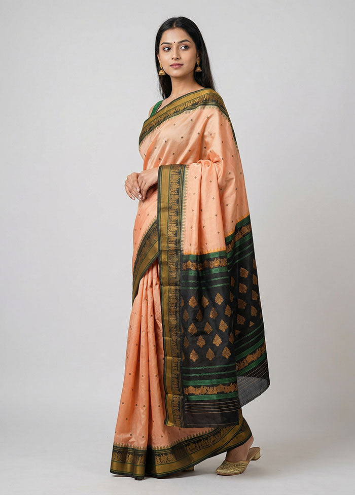 Peach Kanjivaram Silk Saree With Blouse Piece