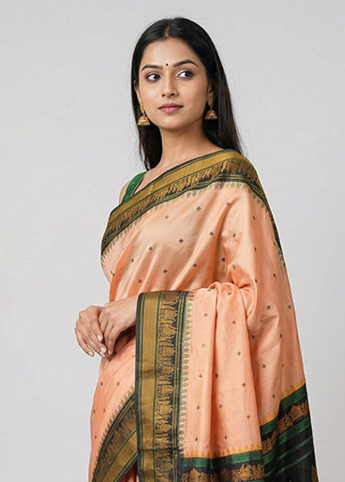 Peach Kanjivaram Silk Saree With Blouse Piece