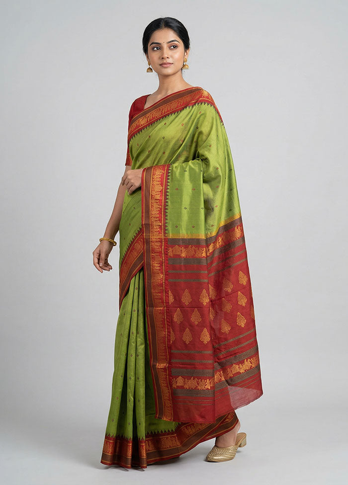 Green Kanjivaram Silk Saree With Blouse Piece