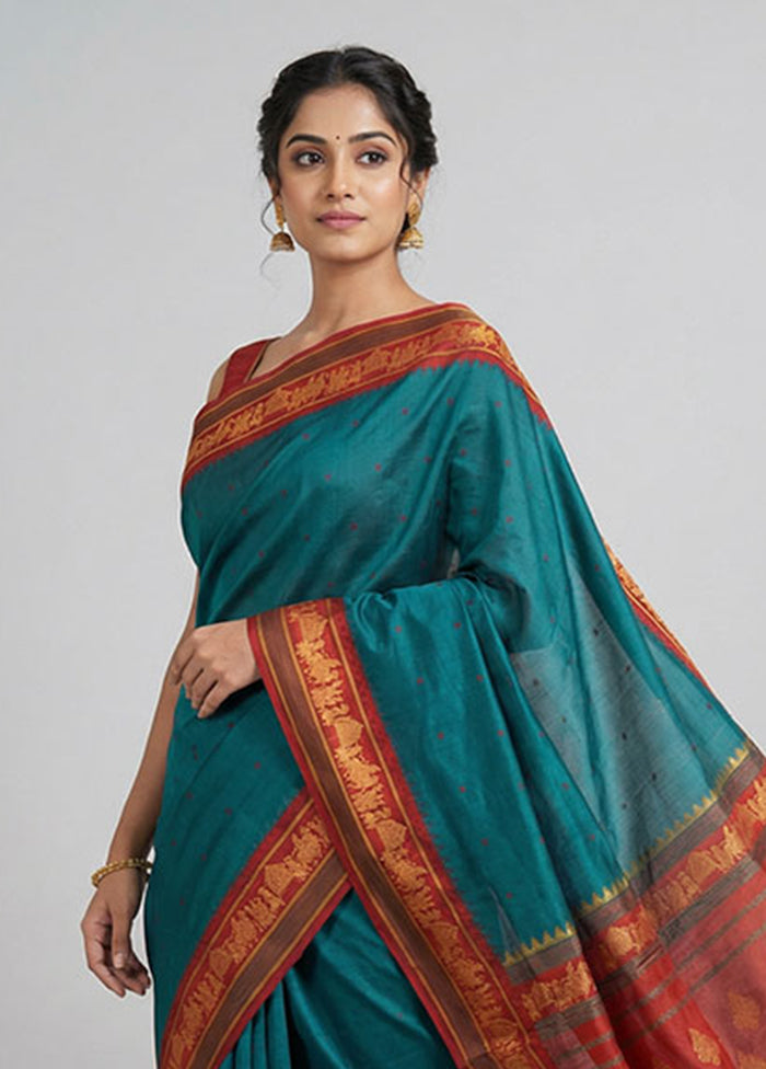 Green Kanjivaram Silk Saree With Blouse Piece