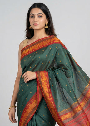 Green Kanjivaram Silk Saree With Blouse Piece