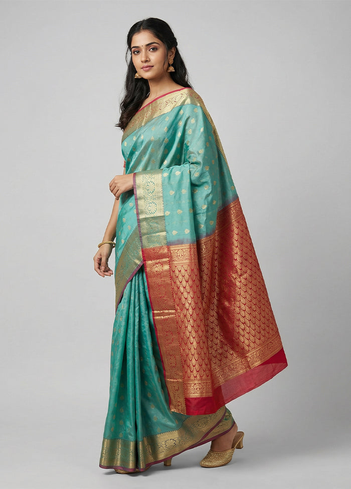 Blue Kanjivaram Silk Saree With Blouse Piece