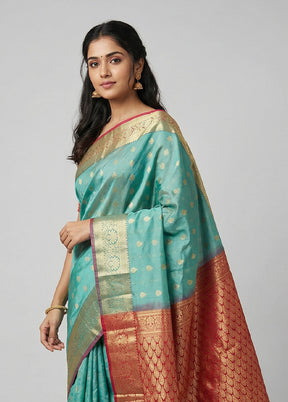 Blue Kanjivaram Silk Saree With Blouse Piece