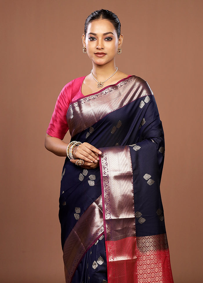 Blue Kanjivaram Silk Saree With Blouse Piece