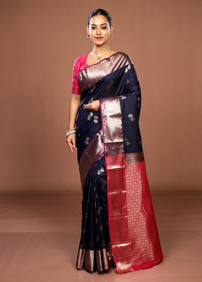Blue Kanjivaram Silk Saree With Blouse Piece