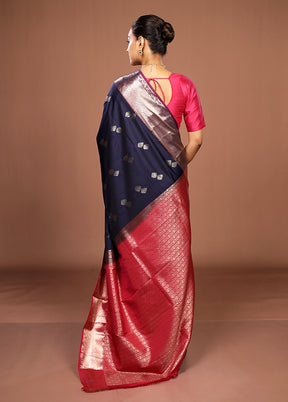 Blue Kanjivaram Silk Saree With Blouse Piece