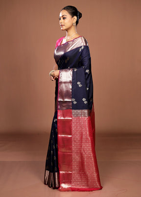 Blue Kanjivaram Silk Saree With Blouse Piece