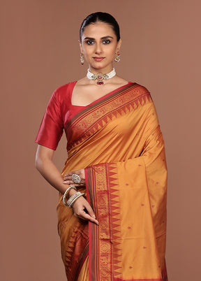 Yellow Kanjivaram Silk Saree With Blouse Piece