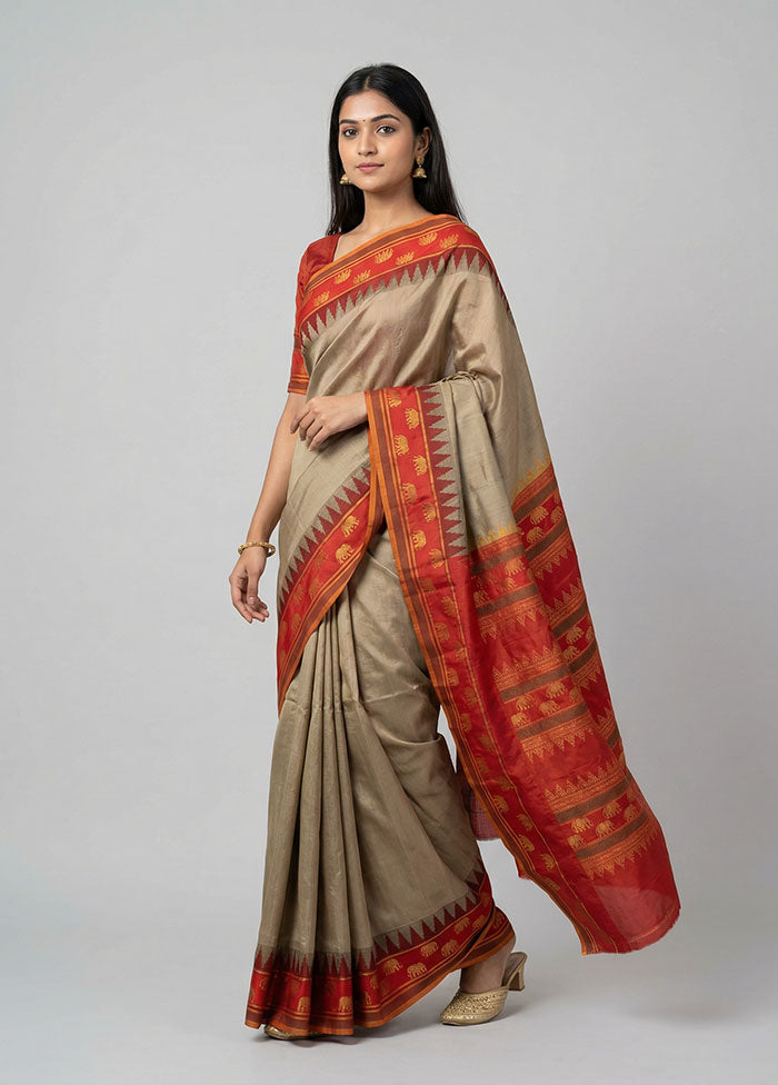 Grey Kanjivaram Silk Saree With Blouse Piece