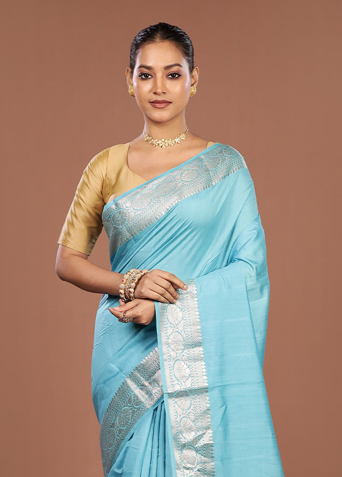 Blue Handloom Dupion Pure Silk Saree With Blouse Piece