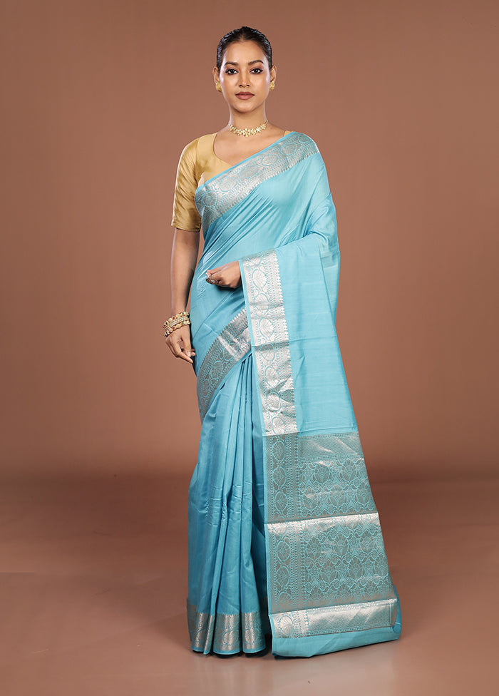 Blue Handloom Dupion Pure Silk Saree With Blouse Piece