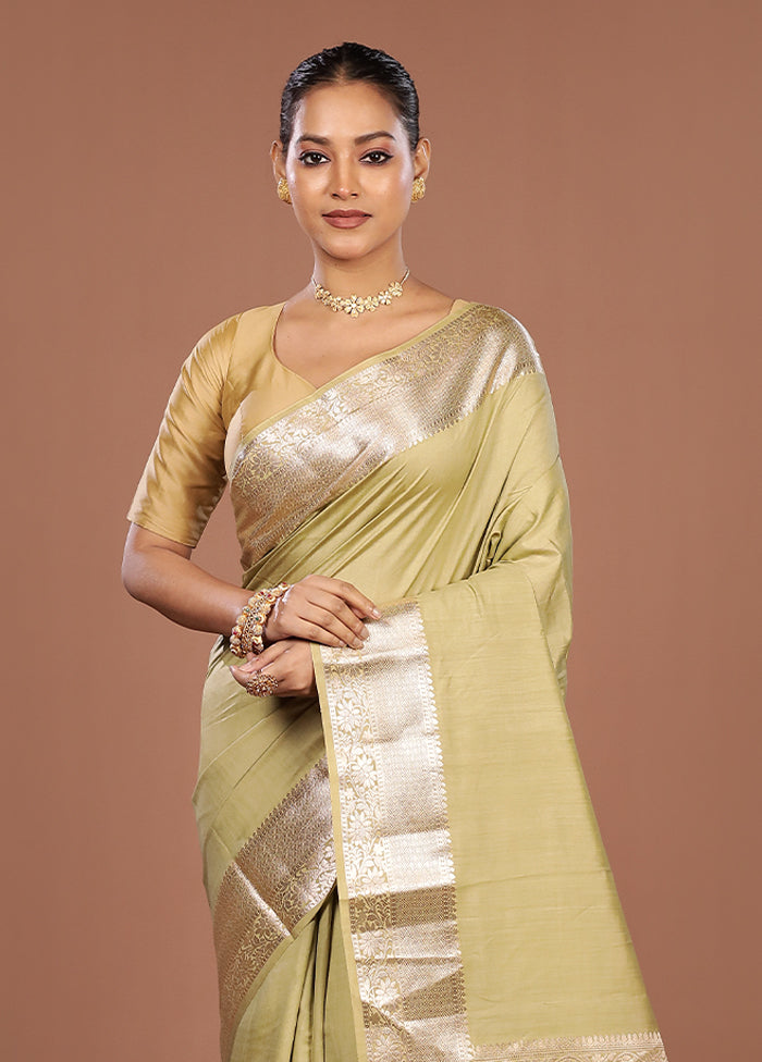 Green Handloom Dupion Pure Silk Saree With Blouse Piece