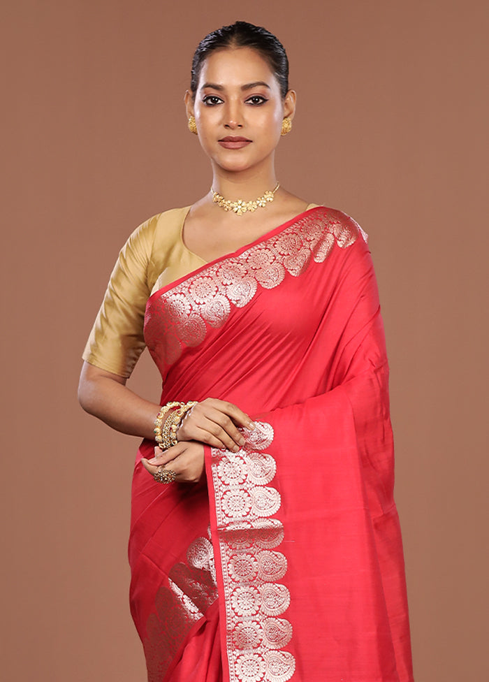 Red Handloom Dupion Pure Silk Saree With Blouse Piece