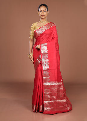 Red Handloom Dupion Pure Silk Saree With Blouse Piece