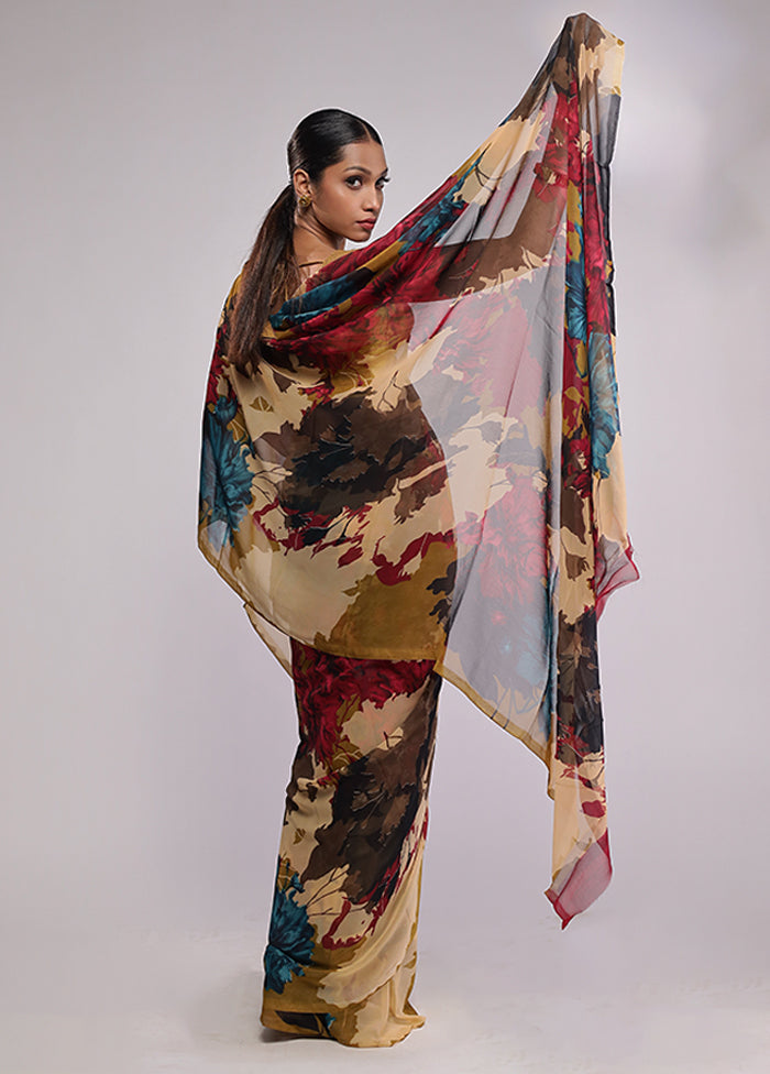 Red Chiffon Silk Saree With Blouse Piece