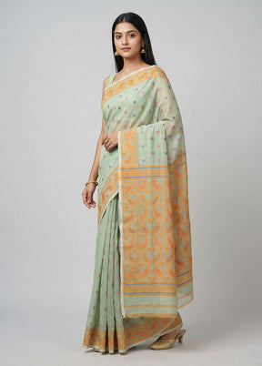 Green Jamdani Cotton Saree Without Blouse Piece