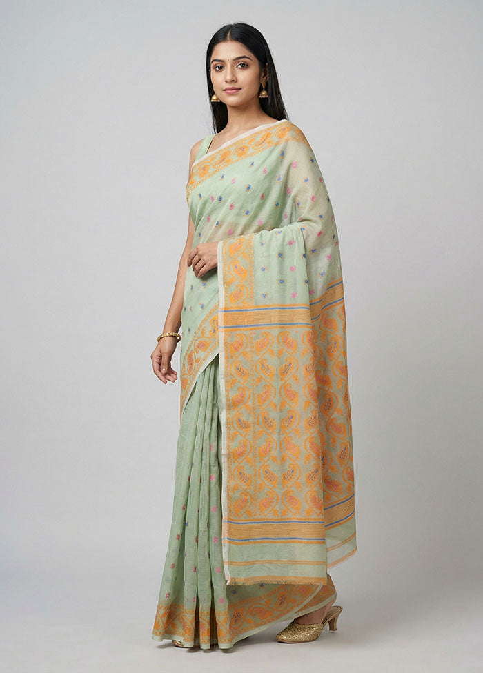 Green Jamdani Cotton Saree Without Blouse Piece