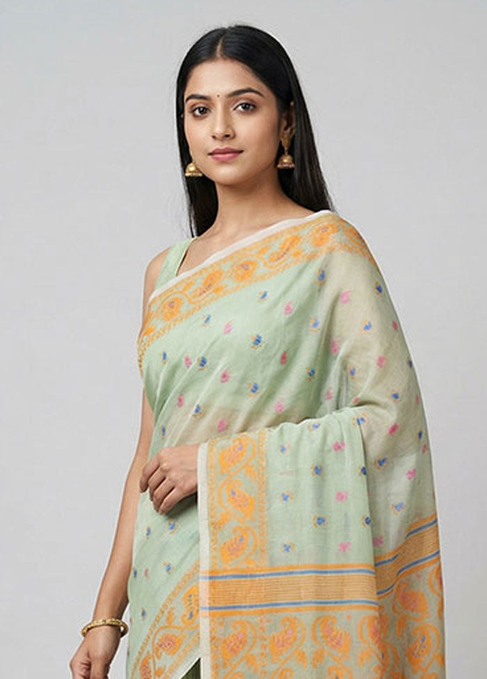 Green Jamdani Cotton Saree Without Blouse Piece